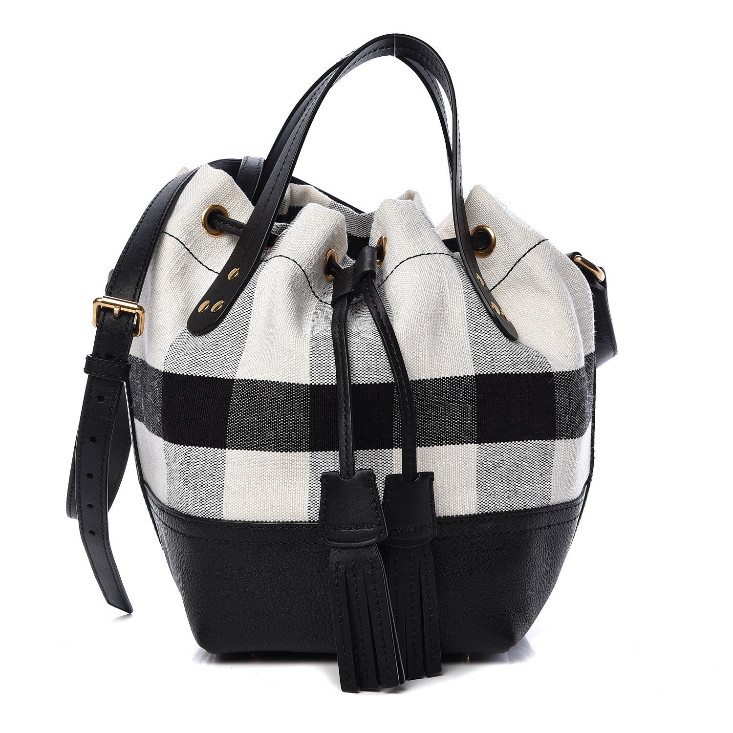 Burberry Canvas House Check Small Bucket Black White 3 of 12