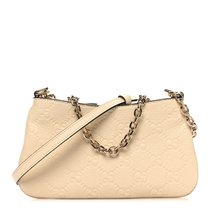 Gucci GG Grainy Calfskin Emblem Super Mini Shoulder Bag Ivory 1 of 11