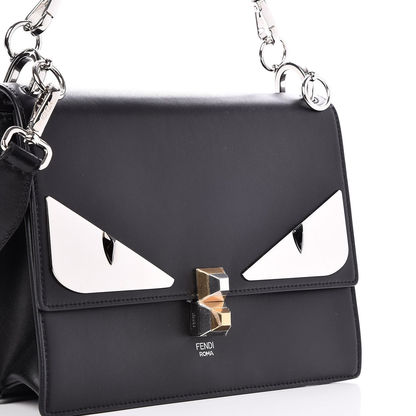 Vitello Liberty Lucido Metal Monster Eyes Studded Kan I Shoulder Bag Black