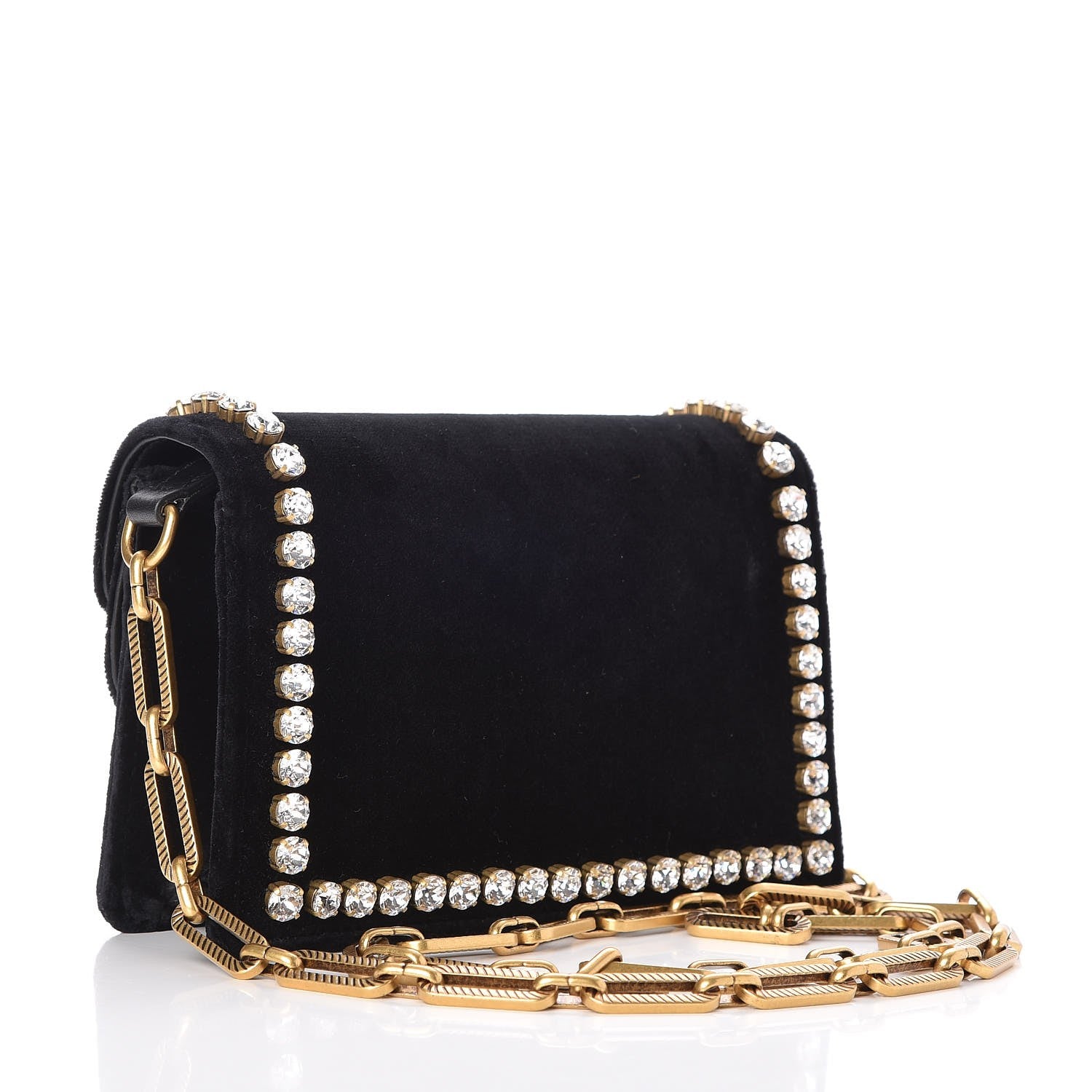 Gucci Velvet Crystal Mini Bee Broadway Shoulder Bag Black 3 of 8
