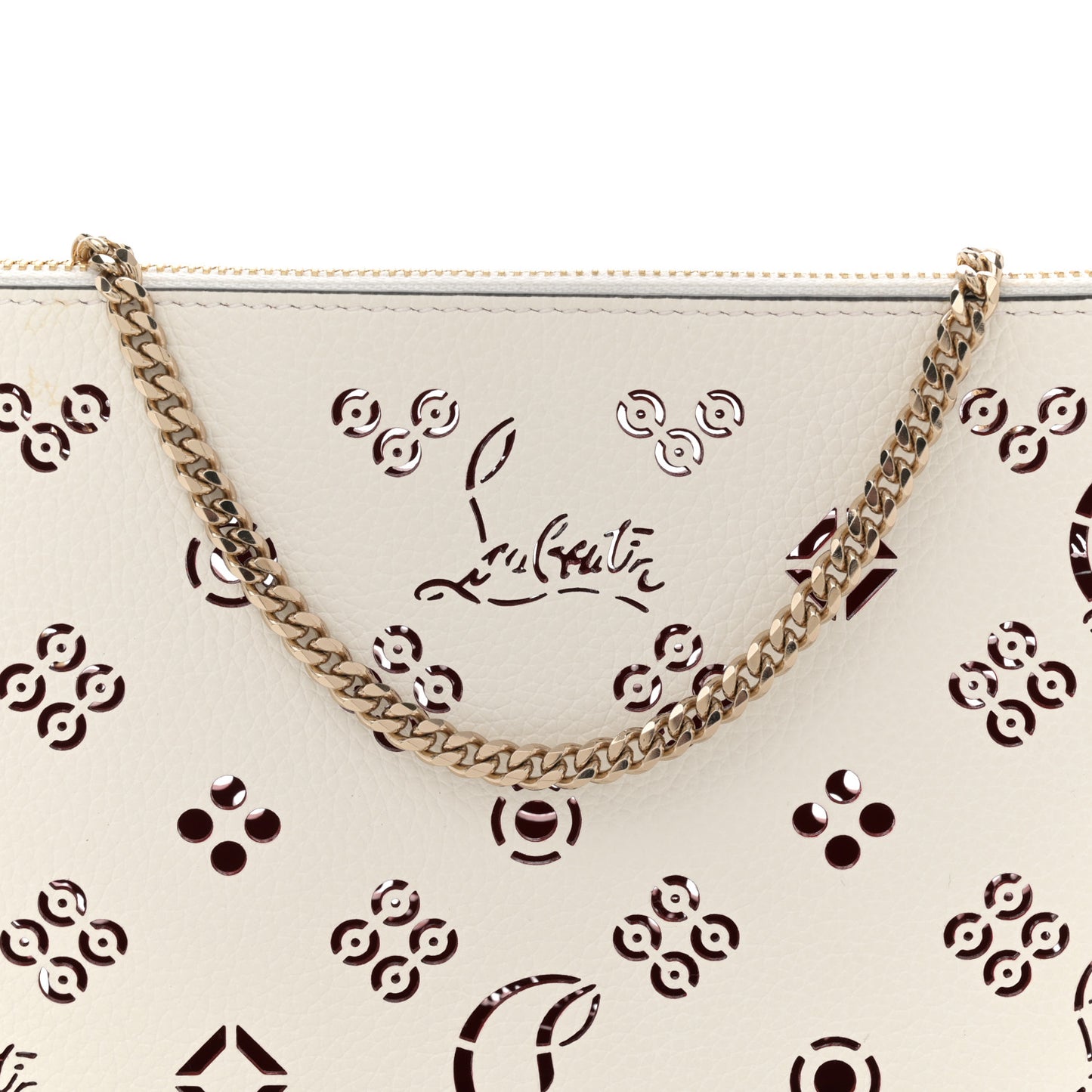 Calfskin Empire Loubinthesky Loubila Chain Clutch Bianco Loubi