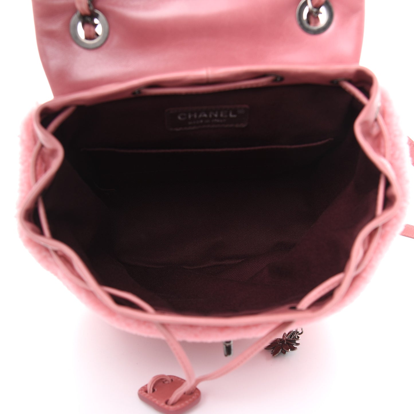 Glazed Calfskin Shearling Quilted Small Mountain Backpack Pink