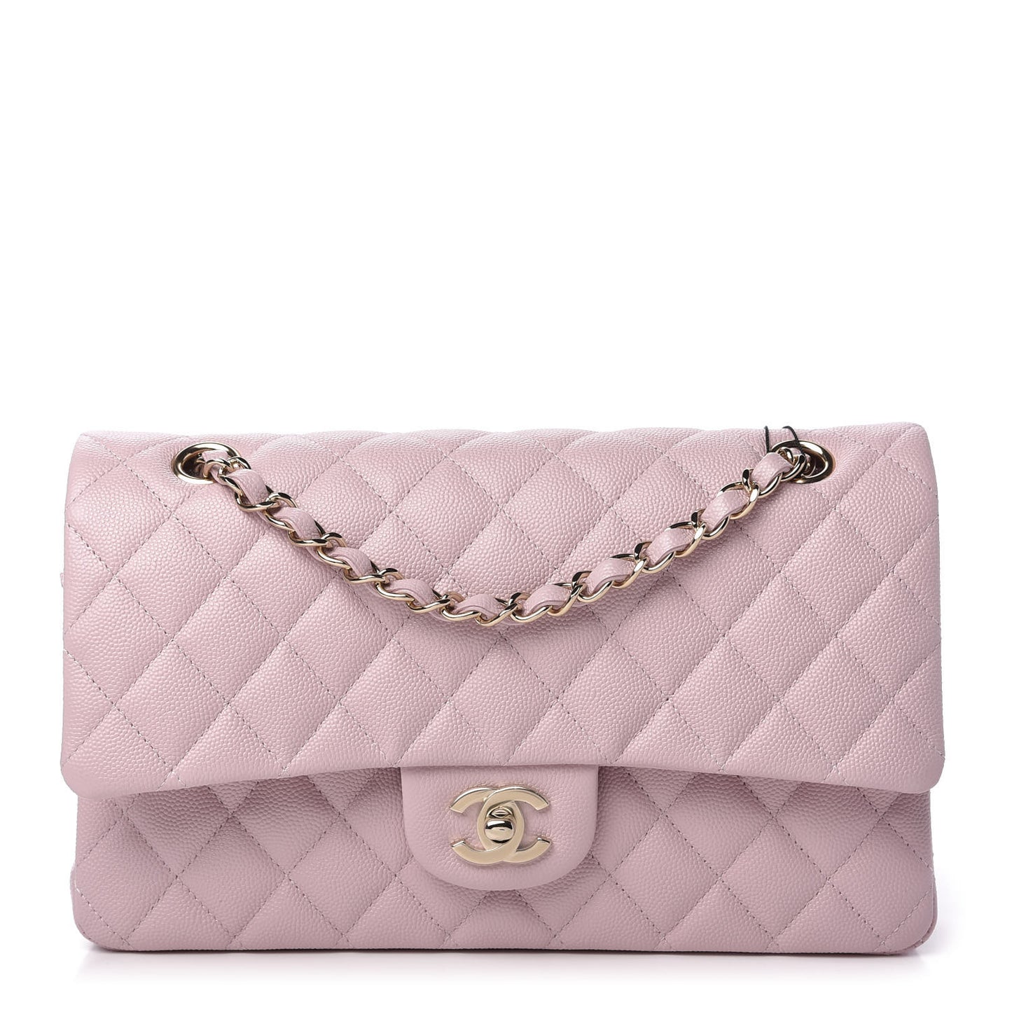 Caviar Quilted Medium Double Flap Light Pink