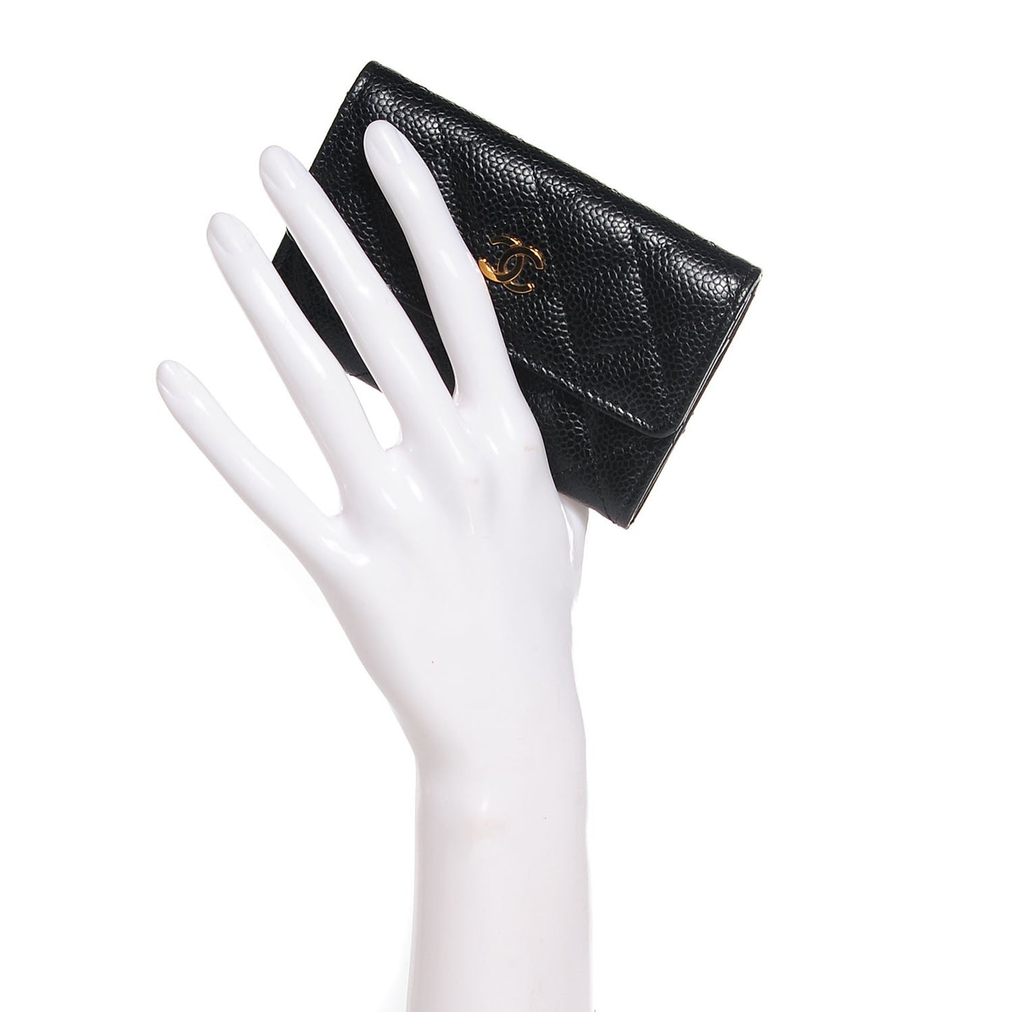 Caviar Quilted Flap Card Holder Black