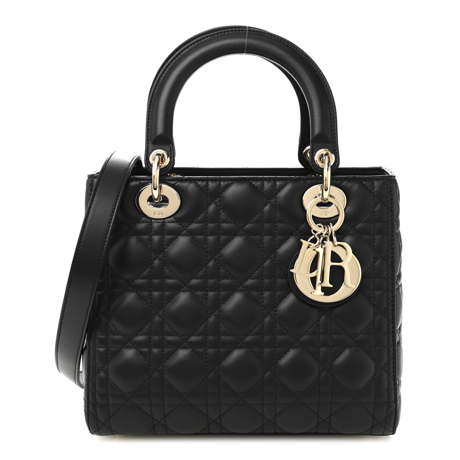 Christian Dior Lambskin Cannage Medium Lady Dior Black 2 of 21