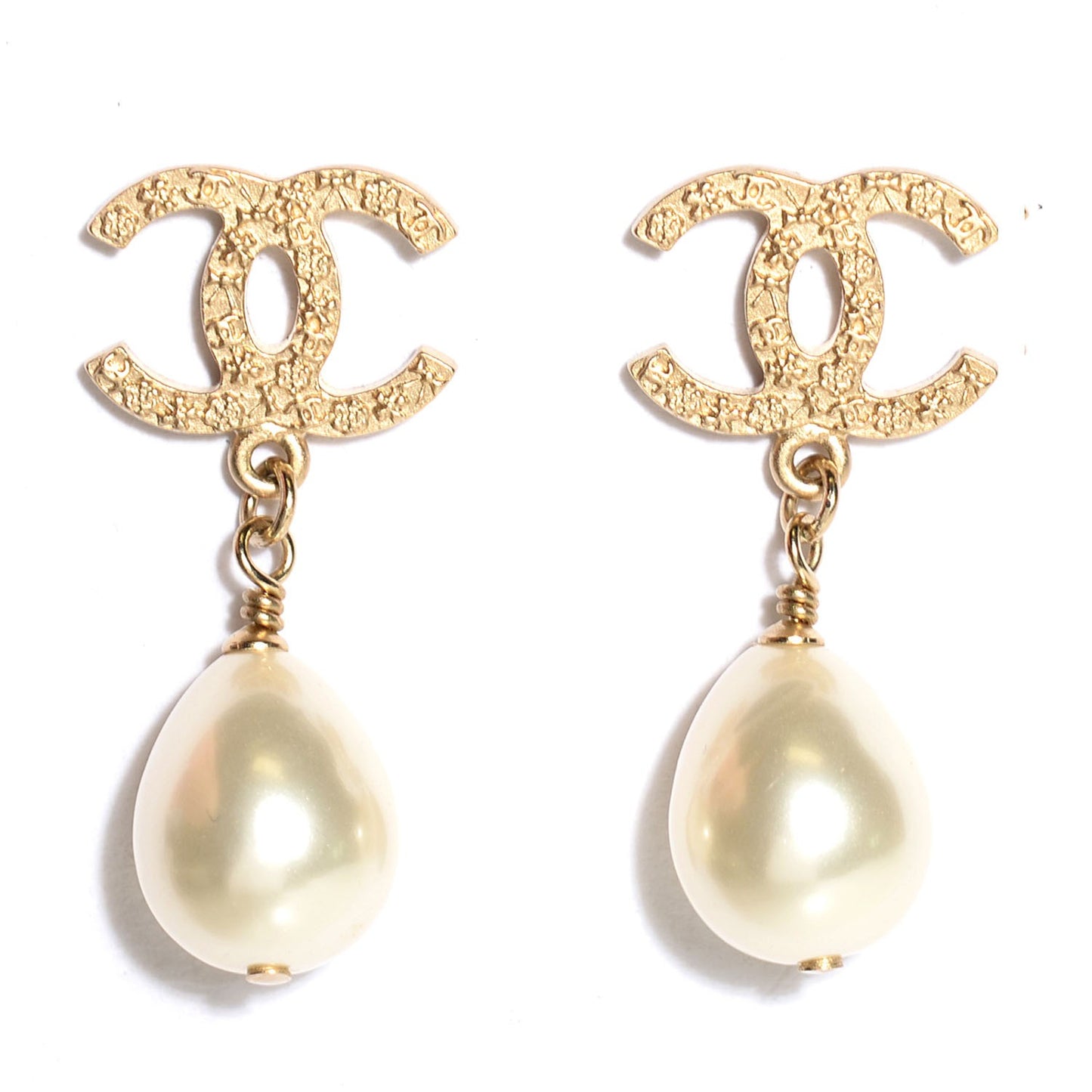 Pearl CC Drop Earrings Gold
