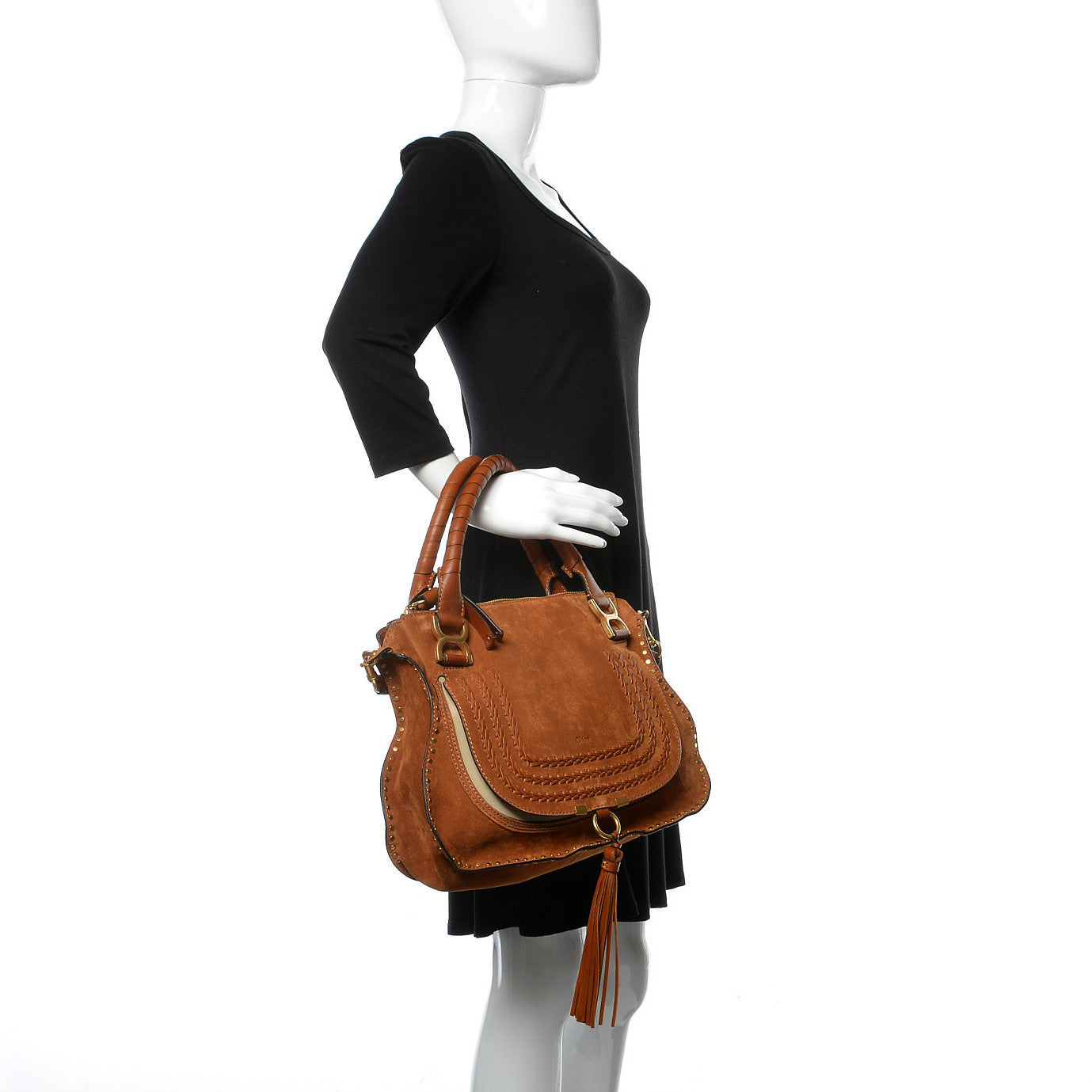 Chloe Suede Calfskin Braided Medium Marcie Satchel Caramel 3 of 17