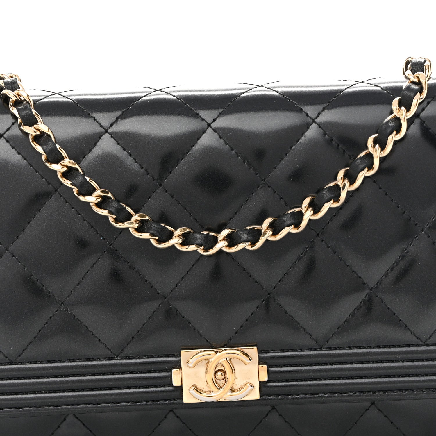 Chanel Glazed Calfskin Quilted Boy Wallet On Chain WOC Black 9 of 12