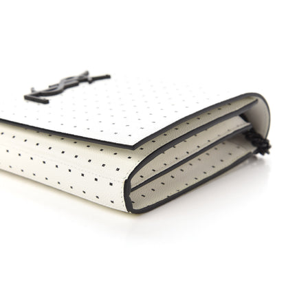 Saint Laurent Grain De Poudre Square Dot Print Monogram Chain Wallet White Matte Black 7 of 10