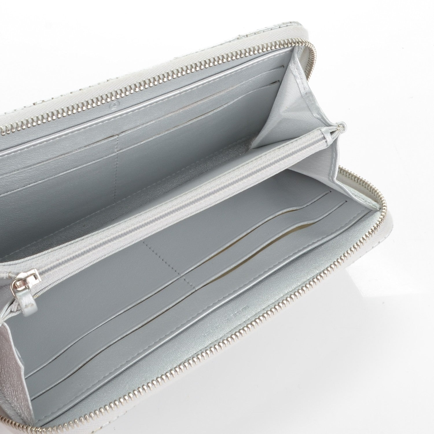 Chanel Perforated Metallic Lambskin Quilted Zip Around Wallet Light Silver 5 of 8