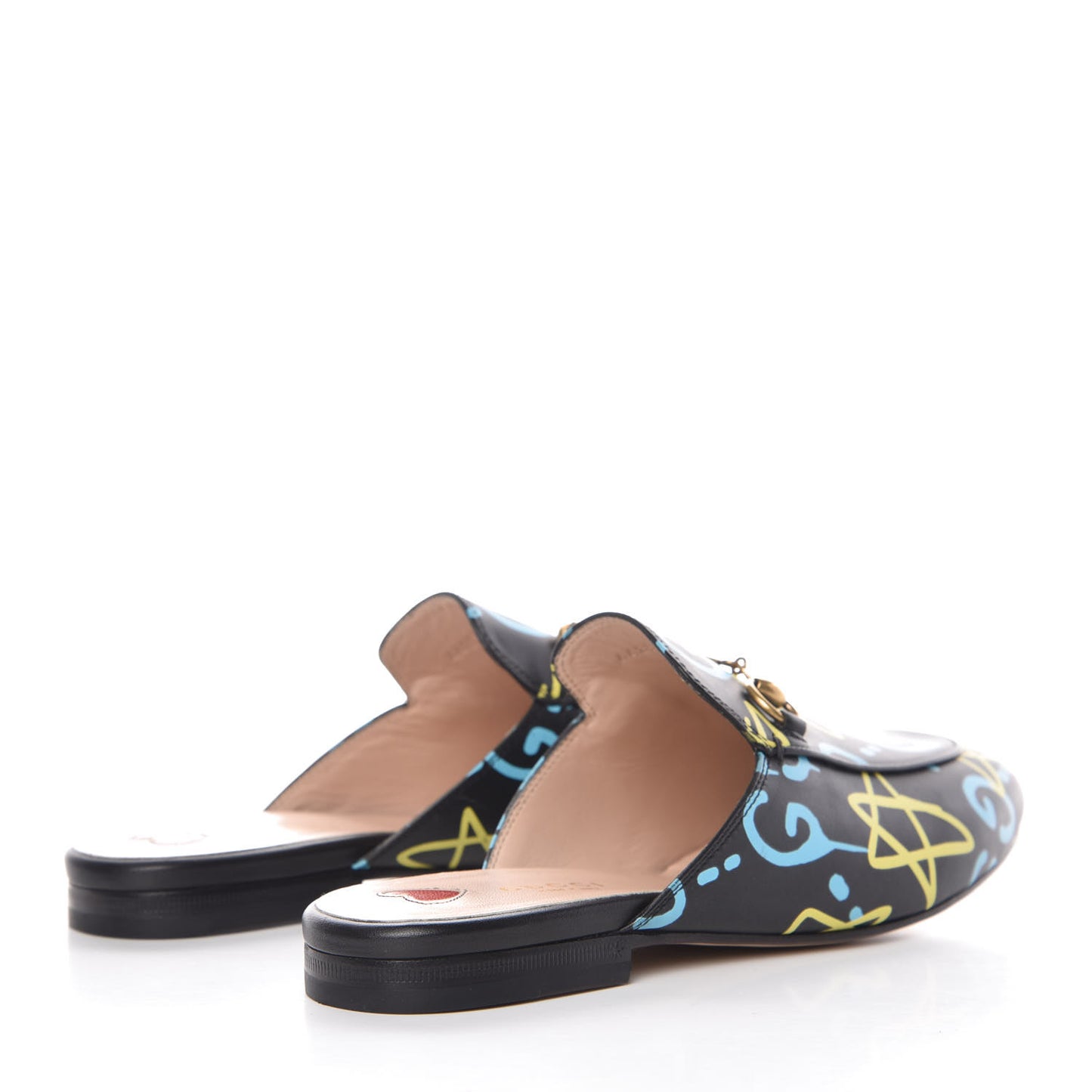 Calfskin GucciGhost Print Womens Princetown Slippers 37.5 Black New Acquamarine