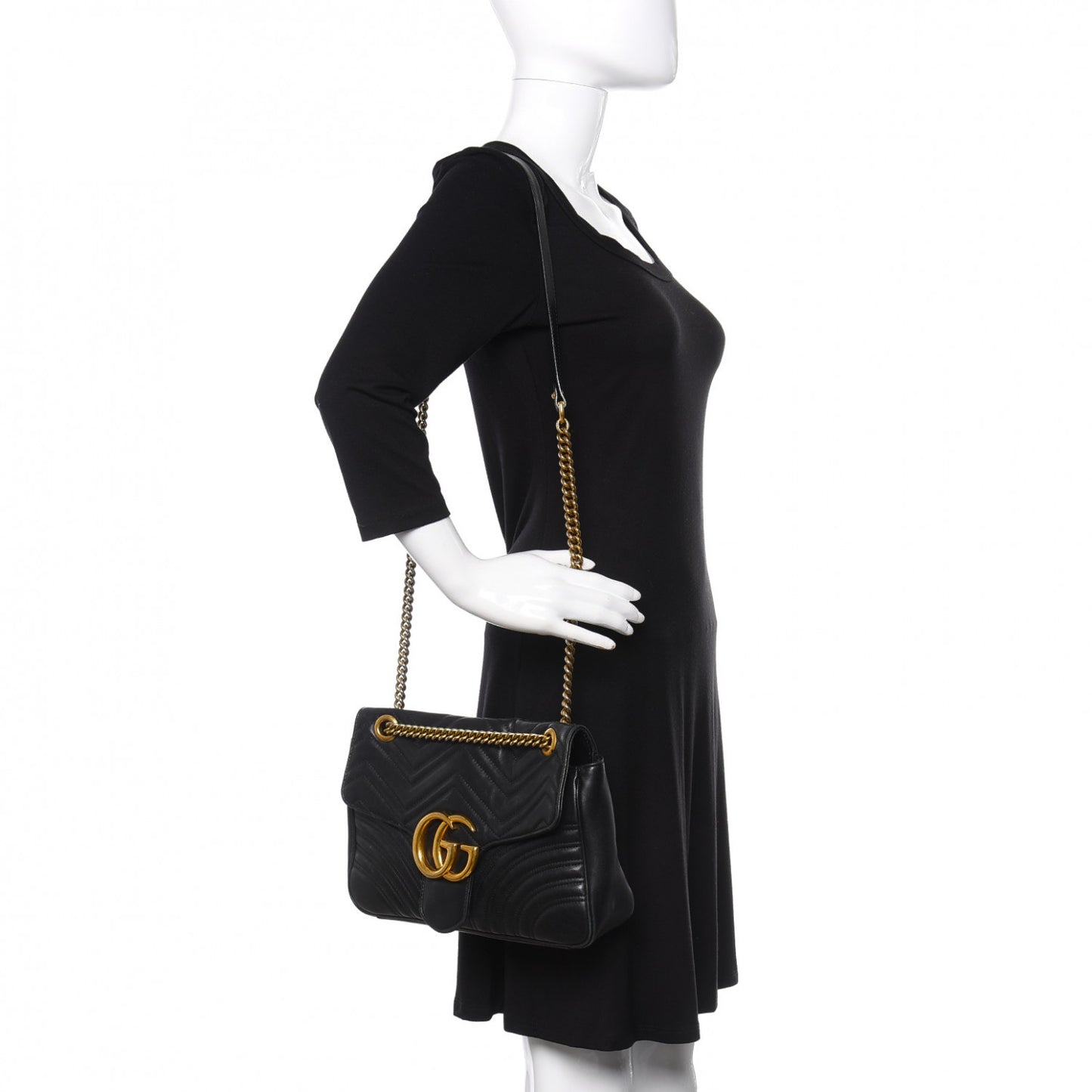 Calfskin Matelasse Medium GG Marmont Shoulder Bag Black
