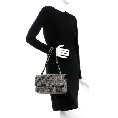 Chanel Metallic Tweed Medium Double Flap Black White 3 of 8