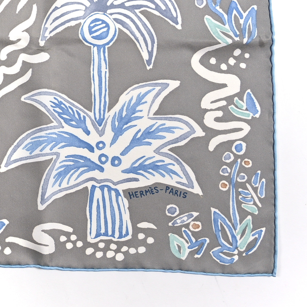 Silk Isola Di Primavera Scarf 90 Gris Clair Bleu Paradis