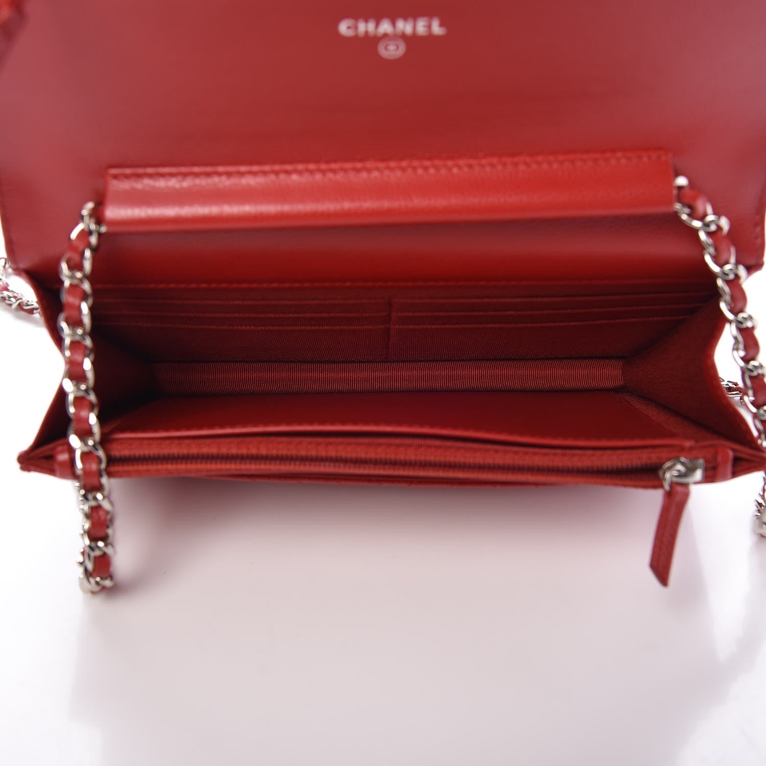 Chanel Caviar Chevron Quilted Wallet On Chain WOC Red 5 of 9
