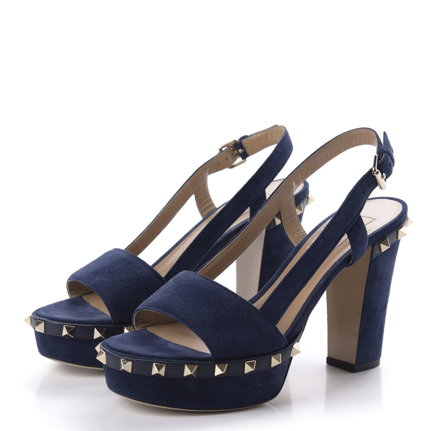 Suede Rockstud Slingback 75/105mm Platform Sandals 39 Marine