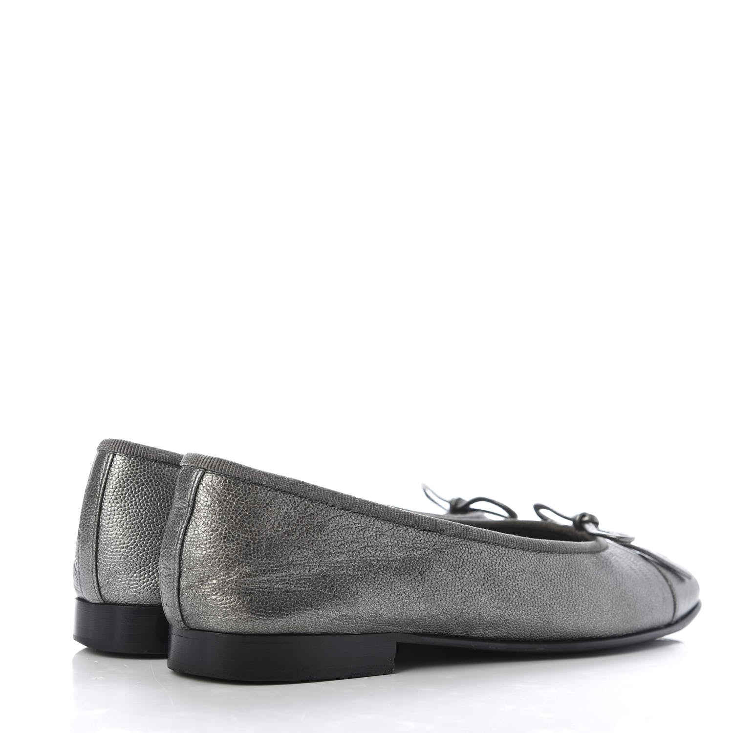 Chanel Metallic Caviar CC Cap Toe Ballerina Flats 35 Silver 4 of 10