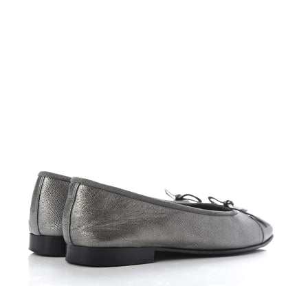 Chanel Metallic Caviar CC Cap Toe Ballerina Flats 35 Silver 4 of 10