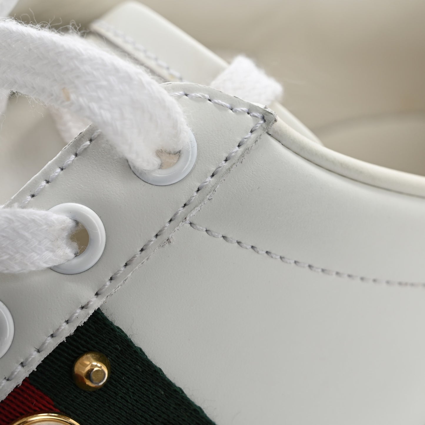 Calfskin Web Pearl Studded Womens Ace Sneakers 37 White