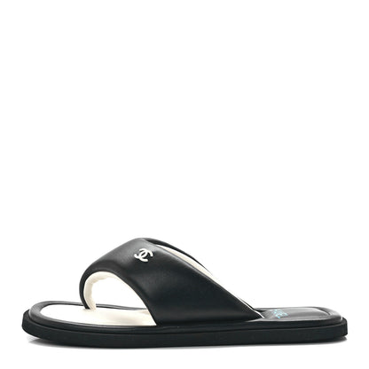 Chanel Lambskin Padded Pool Thong Sandals 38 Black 1 of 7