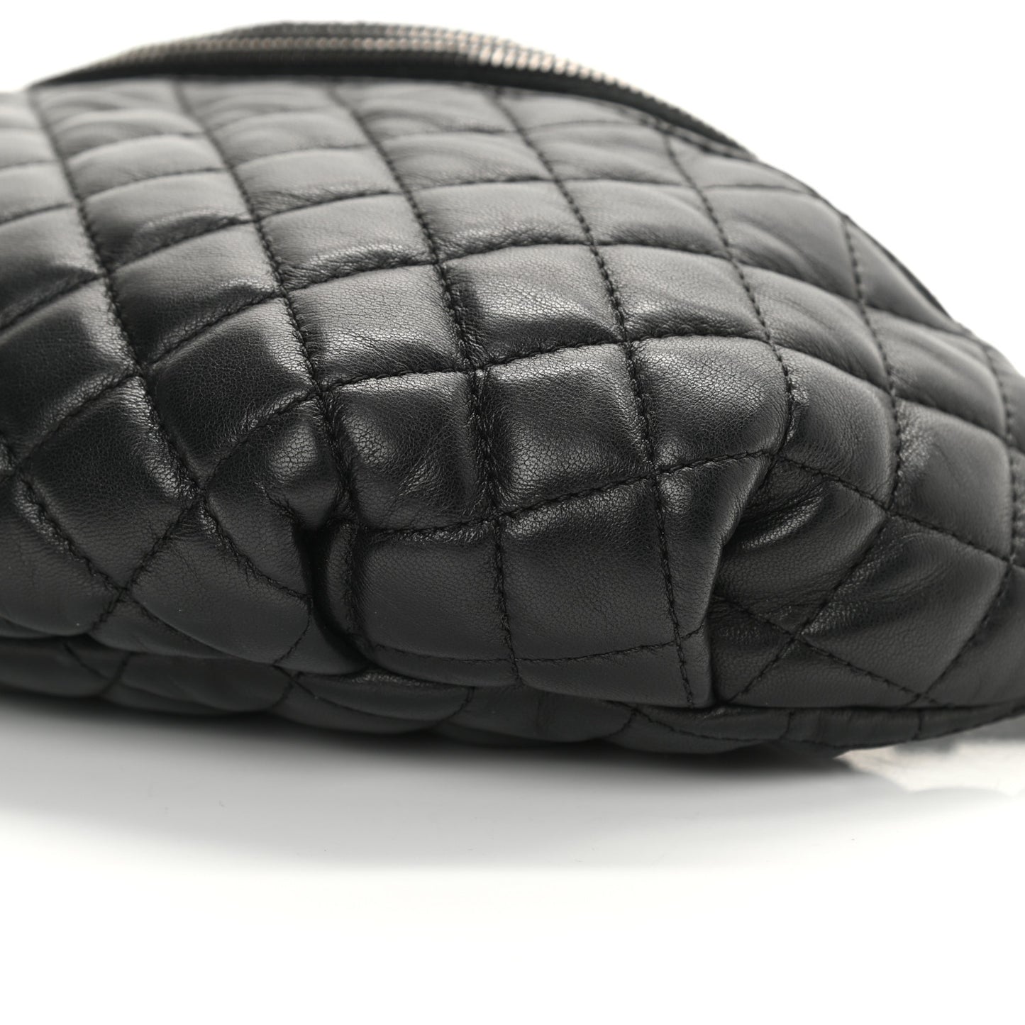 Lambskin Quilted Banane Waist Bag Fanny Pack Black