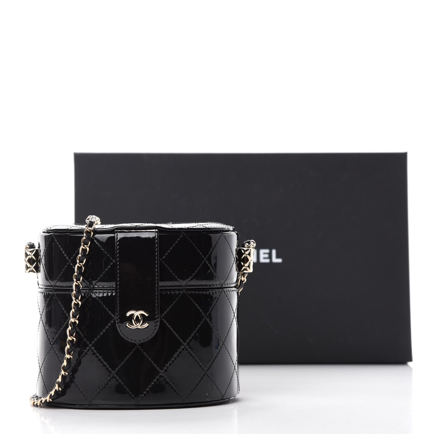 Chanel Patent Quilted Round Small Vanity With Chain Black 11 of 11