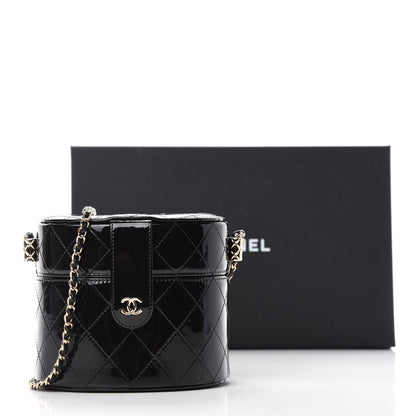 Chanel Patent Quilted Round Small Vanity With Chain Black 11 of 11