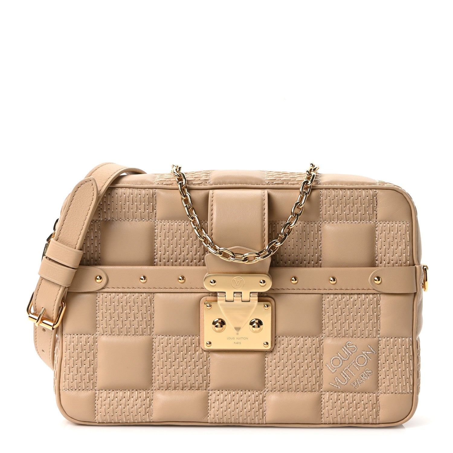 Louis Vuitton Lambskin Damier Quilt Troca MM Cashmere Beige 1 of 9