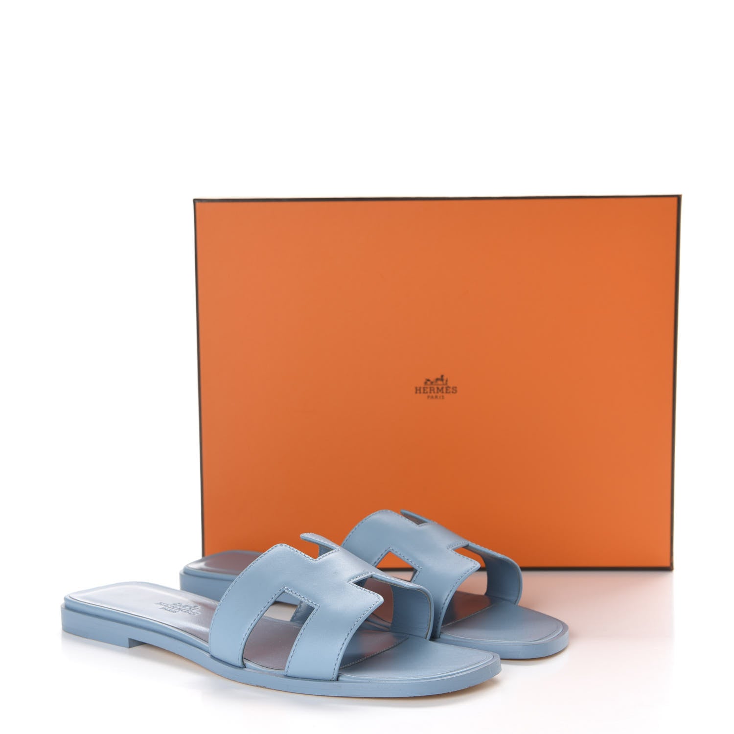 Hermes Calfskin Oran Sandals 37.5 Bleu Dorset 10 of 10