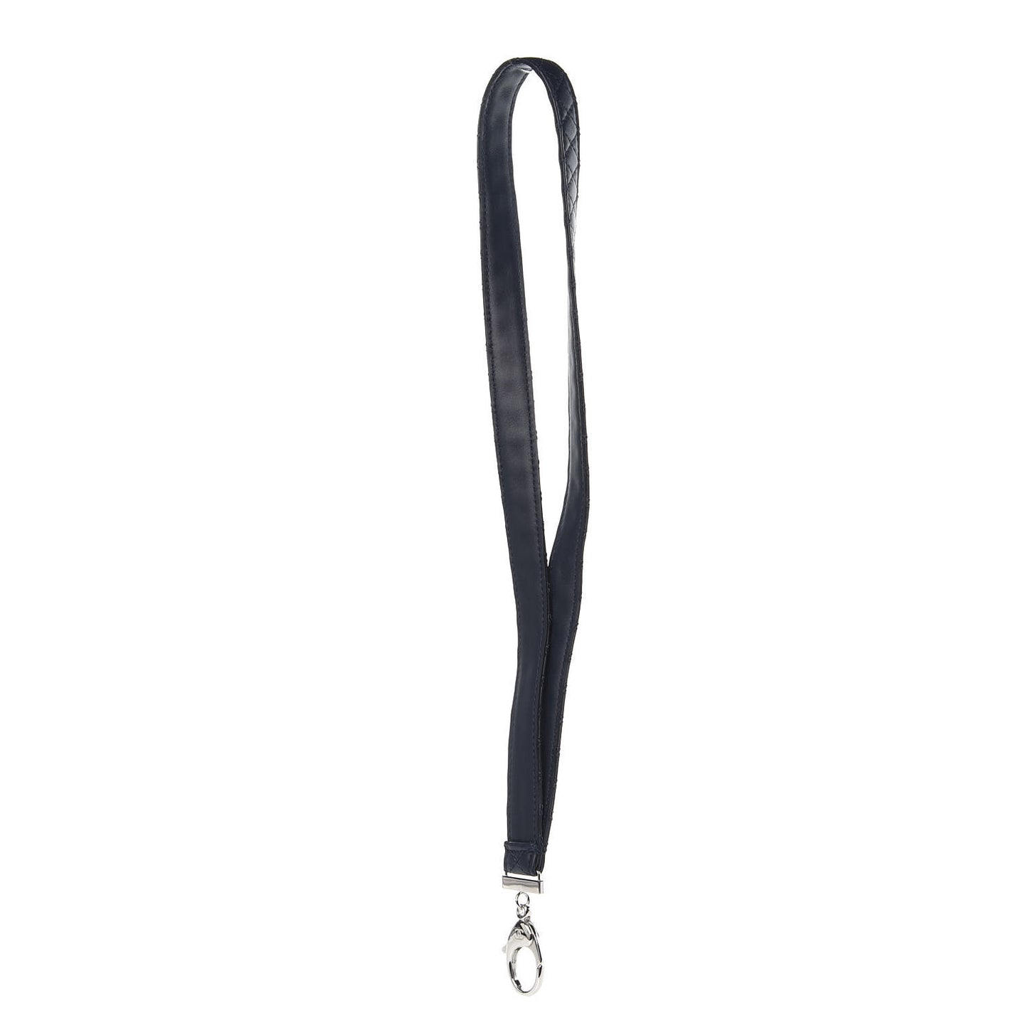 Lambskin Quilted Lanyard Key Holder Necklace Navy