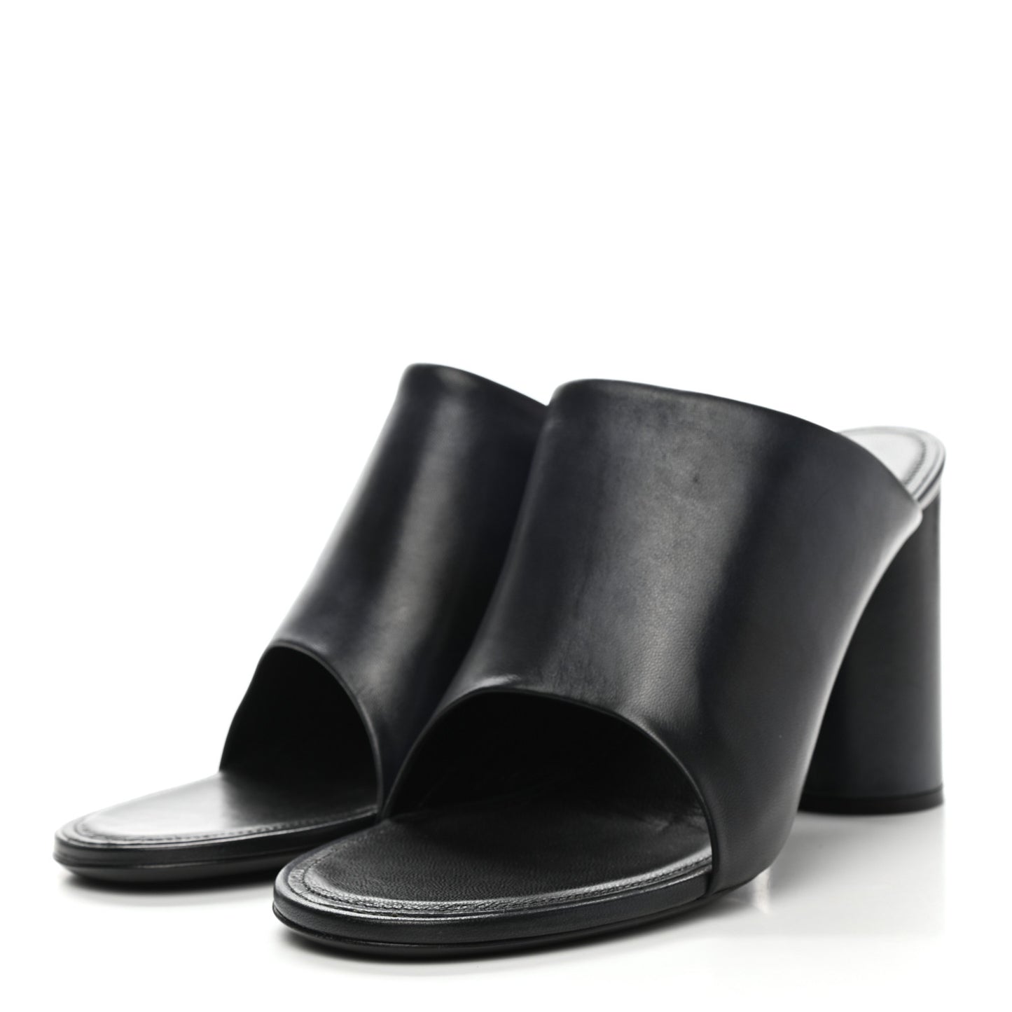 Shiny Sheepskin Oval 90mm Mule Pump 40 Navy