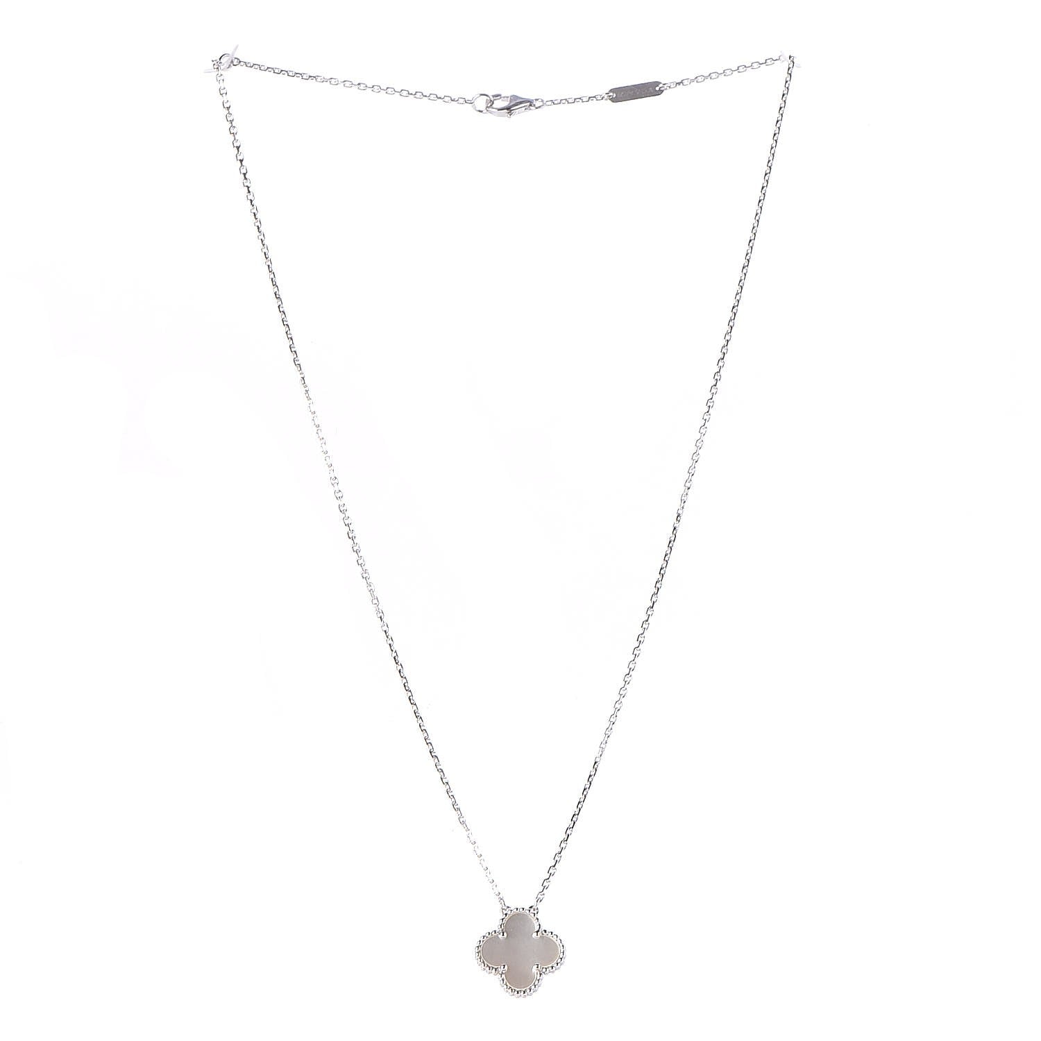 Van Cleef & Arpels 18K White Gold Mother of Pearl Vintage Alhambra Pendant Necklace 3 of 7