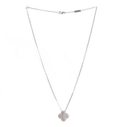 Van Cleef & Arpels 18K White Gold Mother of Pearl Vintage Alhambra Pendant Necklace 3 of 7