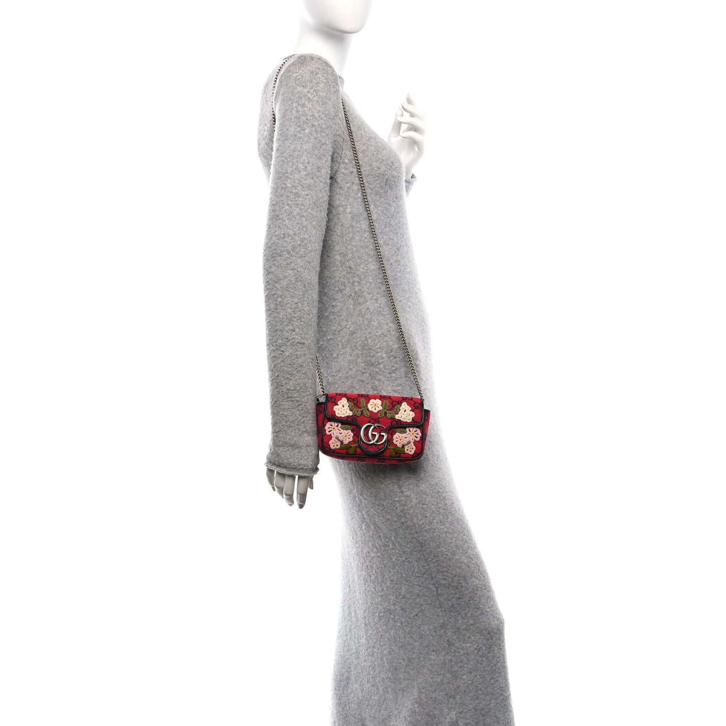 Monogram Multicolor Matelasse Diagonal Floral Embroidered Super Mini GG Marmont Shoulder Bag Red Blue Multicolor