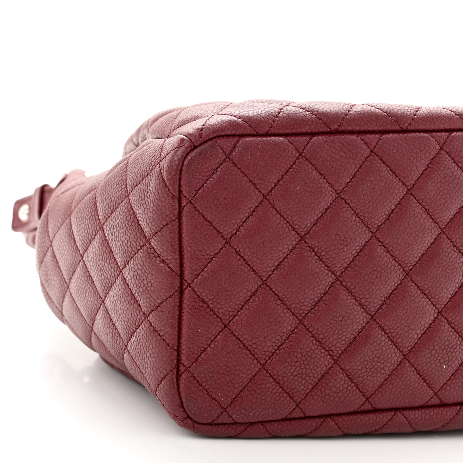 Chanel Caviar Flat Quilted CC Chain Bucket Drawstring Bag Burgundy 9 of 16