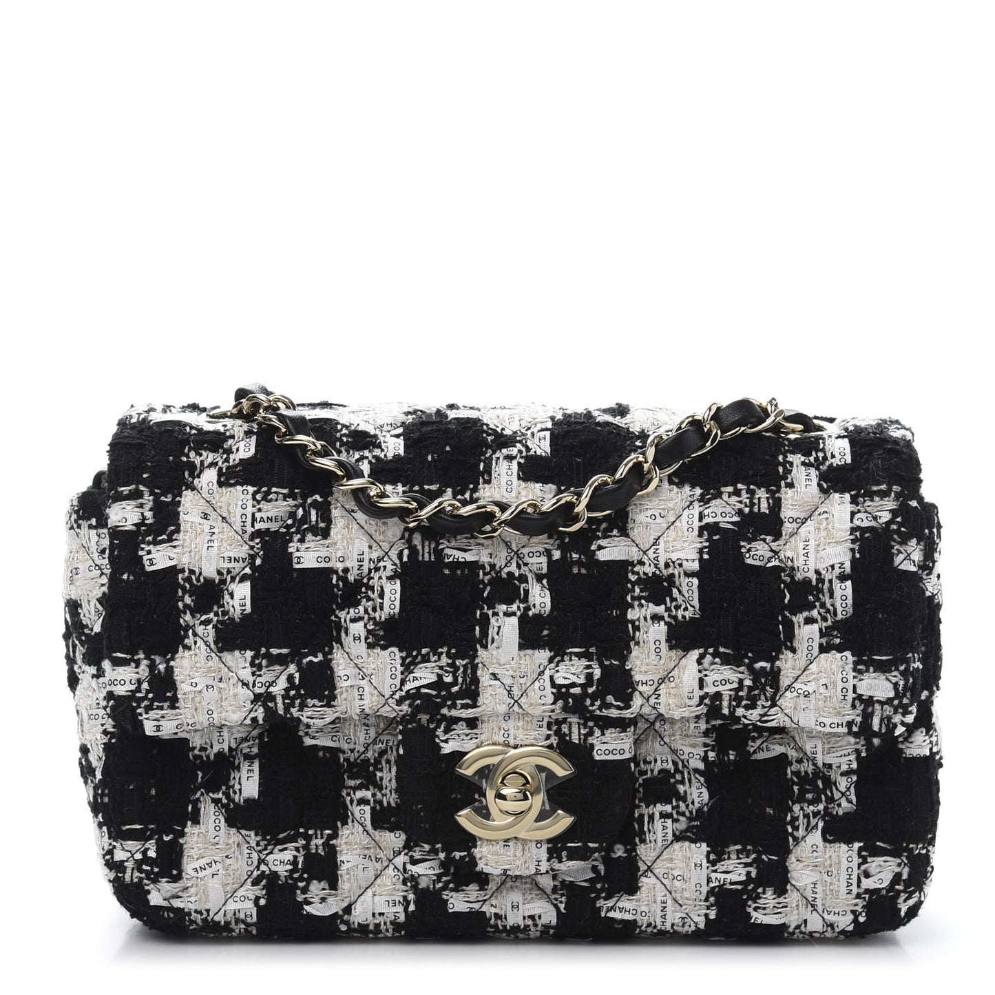 Tweed Quilted Mini Rectangular Flap Black Ecru White