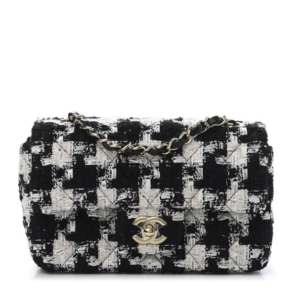 Chanel Tweed Quilted Mini Rectangular Flap Black Ecru White 1 of 10
