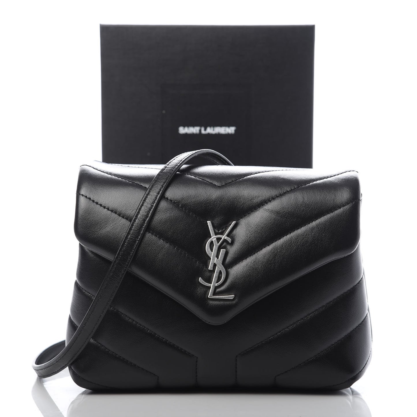 Calfskin Y Quilted Monogram Toy Loulou Crossbody Bag Black