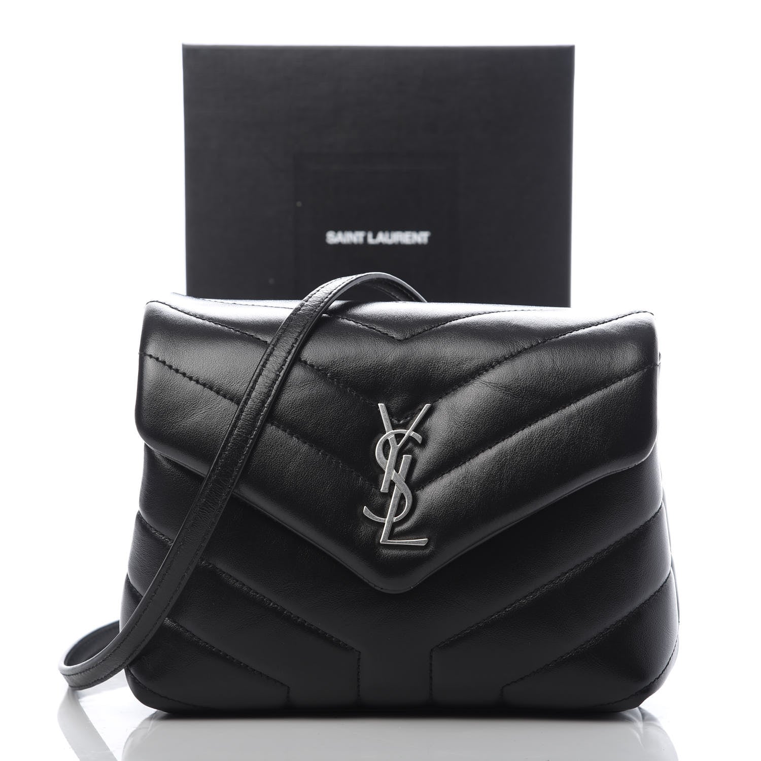 Saint Laurent Calfskin Y Quilted Monogram Toy Loulou Crossbody Bag Black 11 of 11
