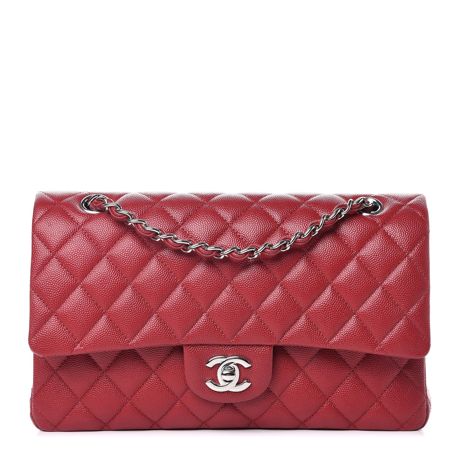 Caviar Quilted Medium Double Flap Red