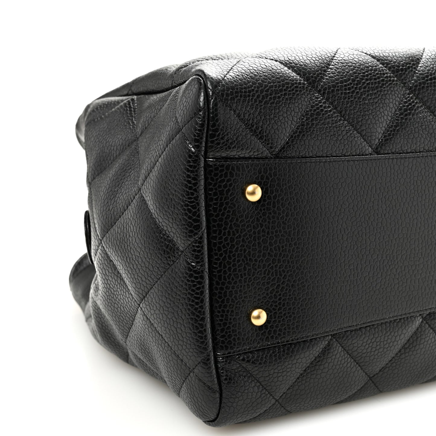 Metallic Grained Calfskin Quilted Shopping Tote Black