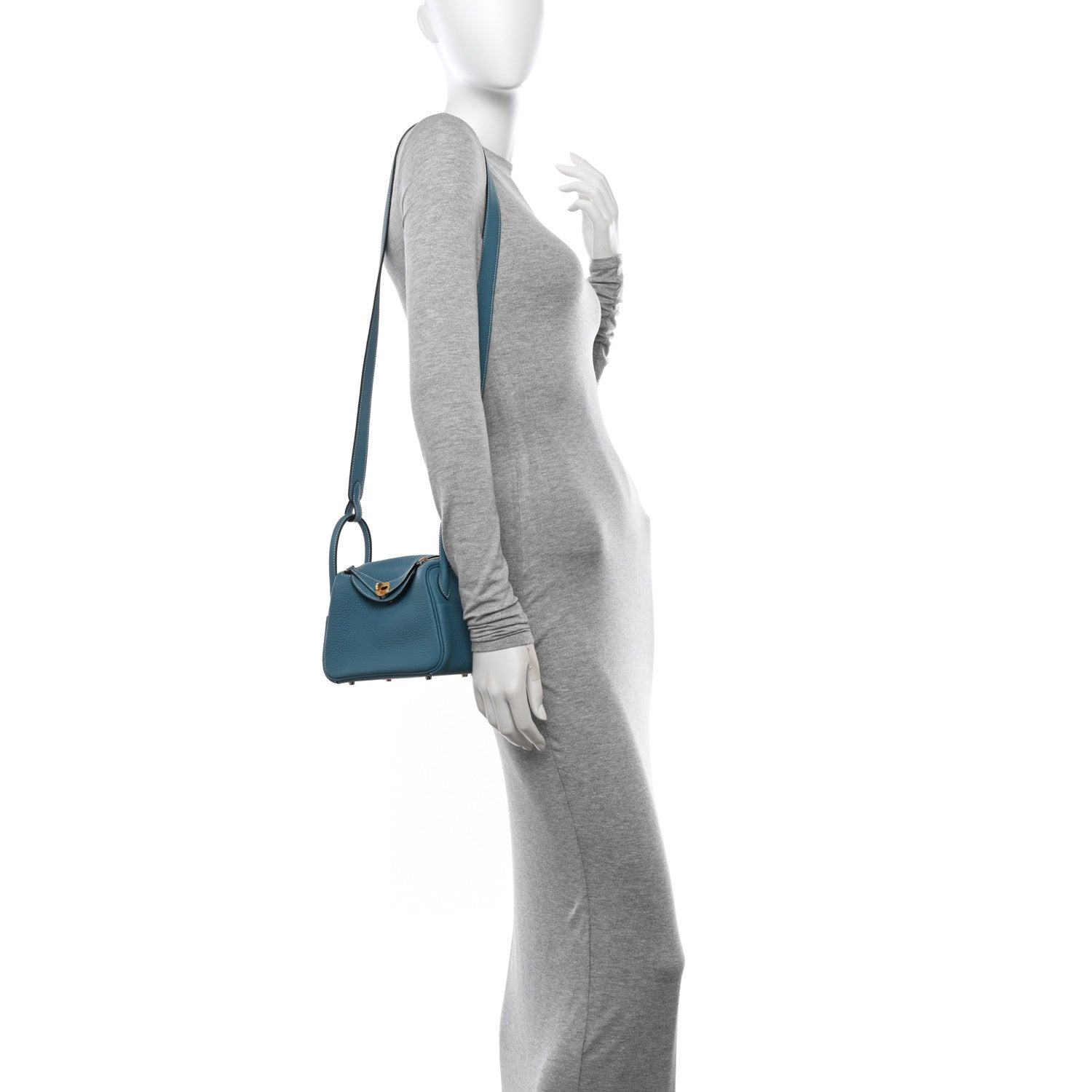Hermes Taurillon Clemence Mini Lindy 20 New Bleu Jean 2 of 11