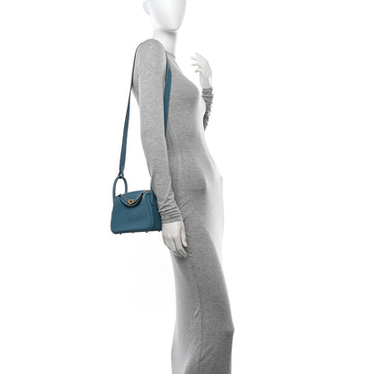 Hermes Taurillon Clemence Mini Lindy 20 New Bleu Jean 2 of 11