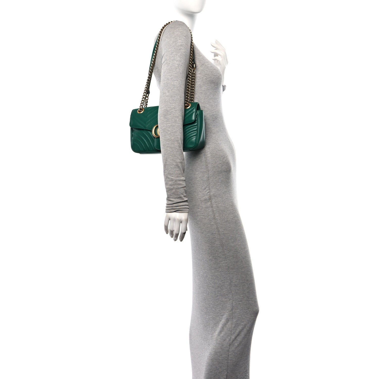Gucci Calfskin Matelasse Small GG Marmont Shoulder Bag Emerald Green 2 of 11