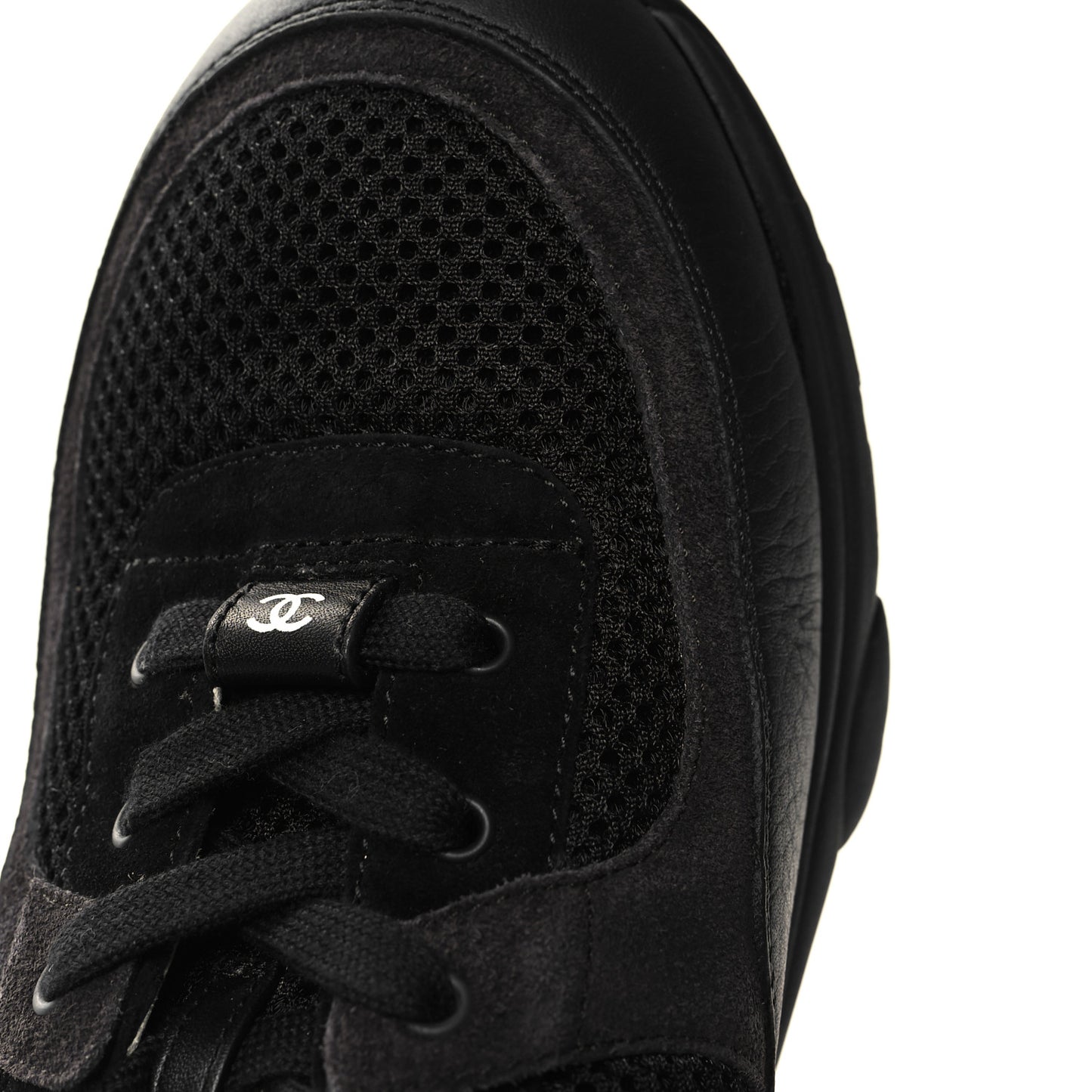 Mesh Suede Grained Calfskin Womens CC Sneakers 40.5 Black White