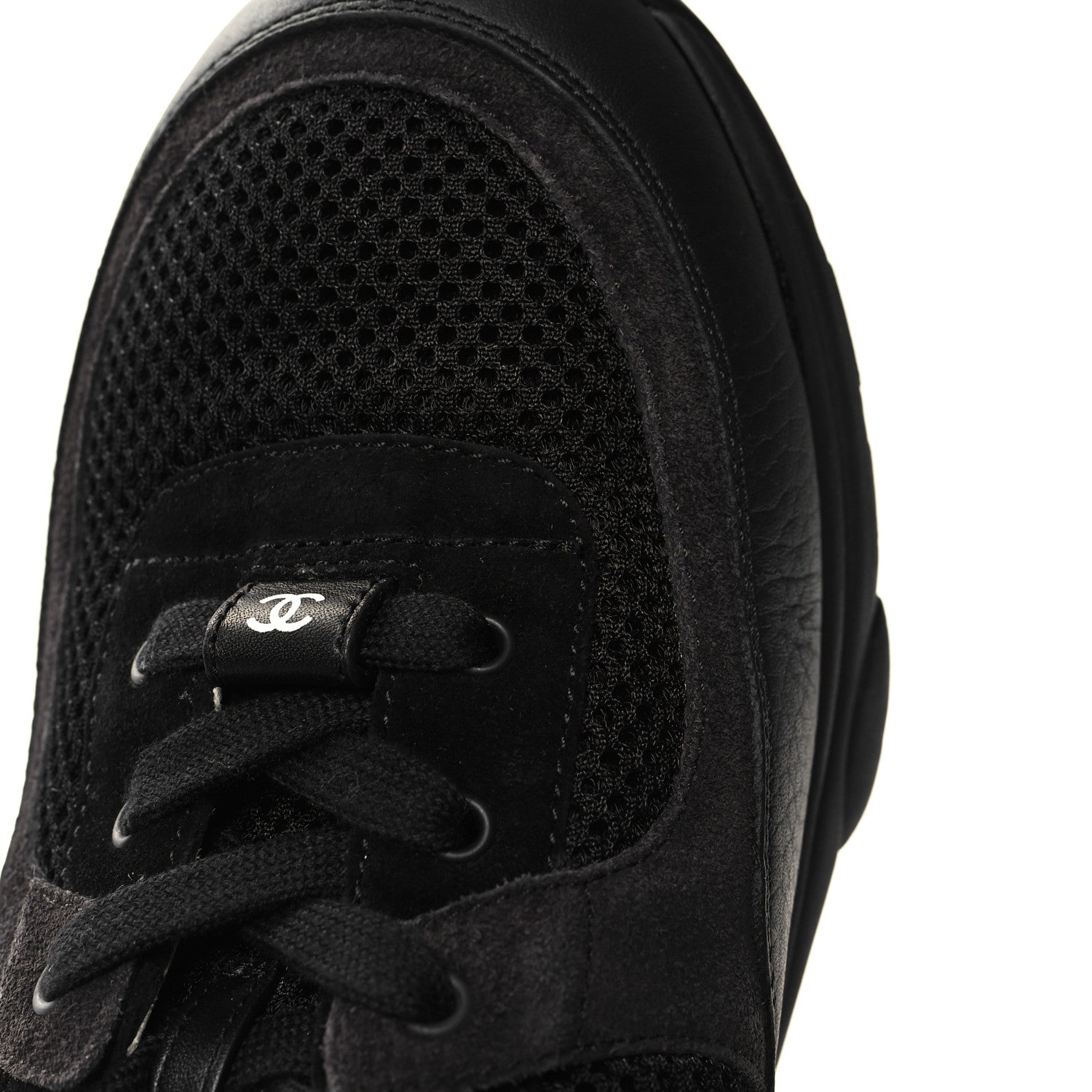 Chanel Mesh Suede Grained Calfskin Womens CC Sneakers 40.5 Black White 9 of 10