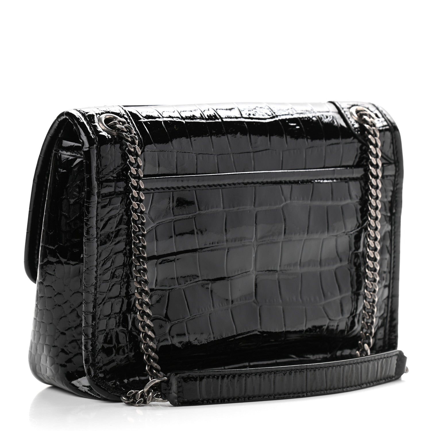 Saint Laurent Patent Crocodile Embossed Lambskin Monogram Baby Niki Chain Satchel Black 2 of 12