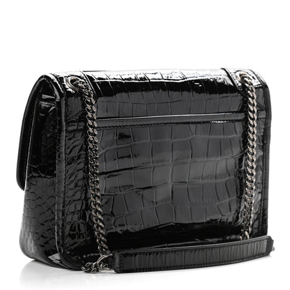 Saint Laurent Patent Crocodile Embossed Lambskin Monogram Baby Niki Chain Satchel Black 2 of 12