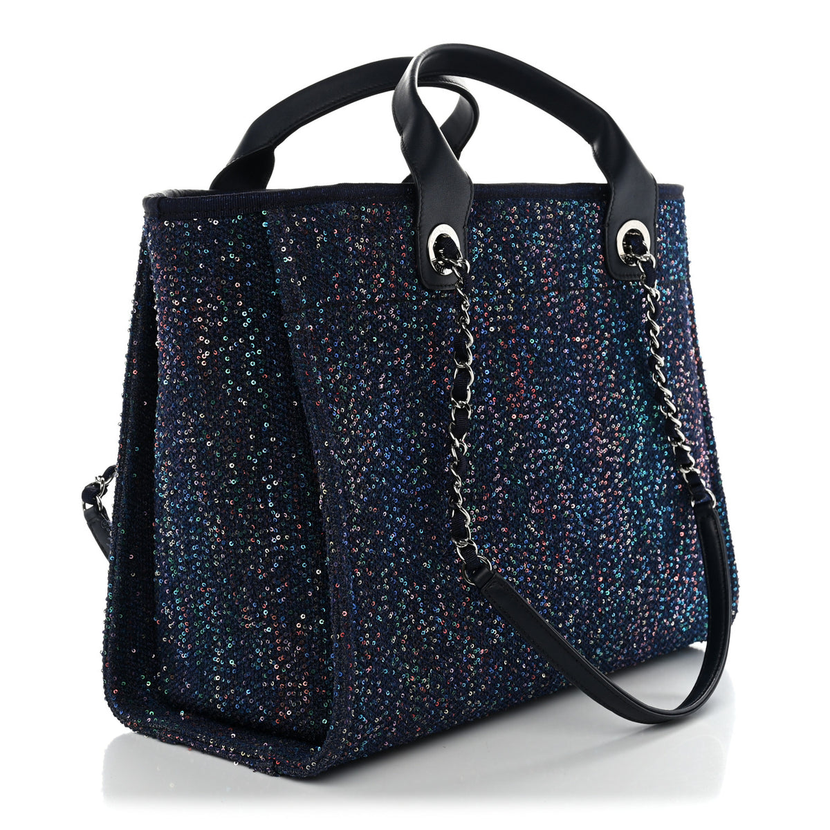 Calfskin Sequin Medium Deauville Tote Blue Multicolor