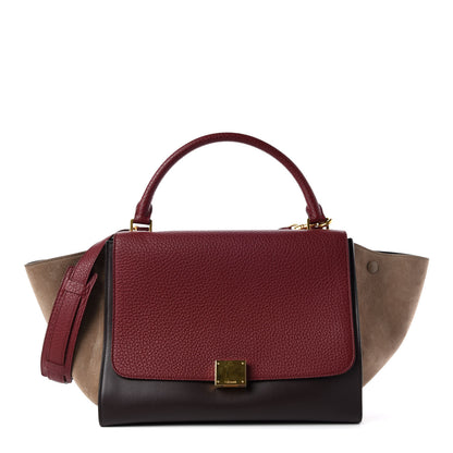 Celine Bullhide Calfskin Nubuck Medium Tri-color Trapeze Burgundy 1 of 12